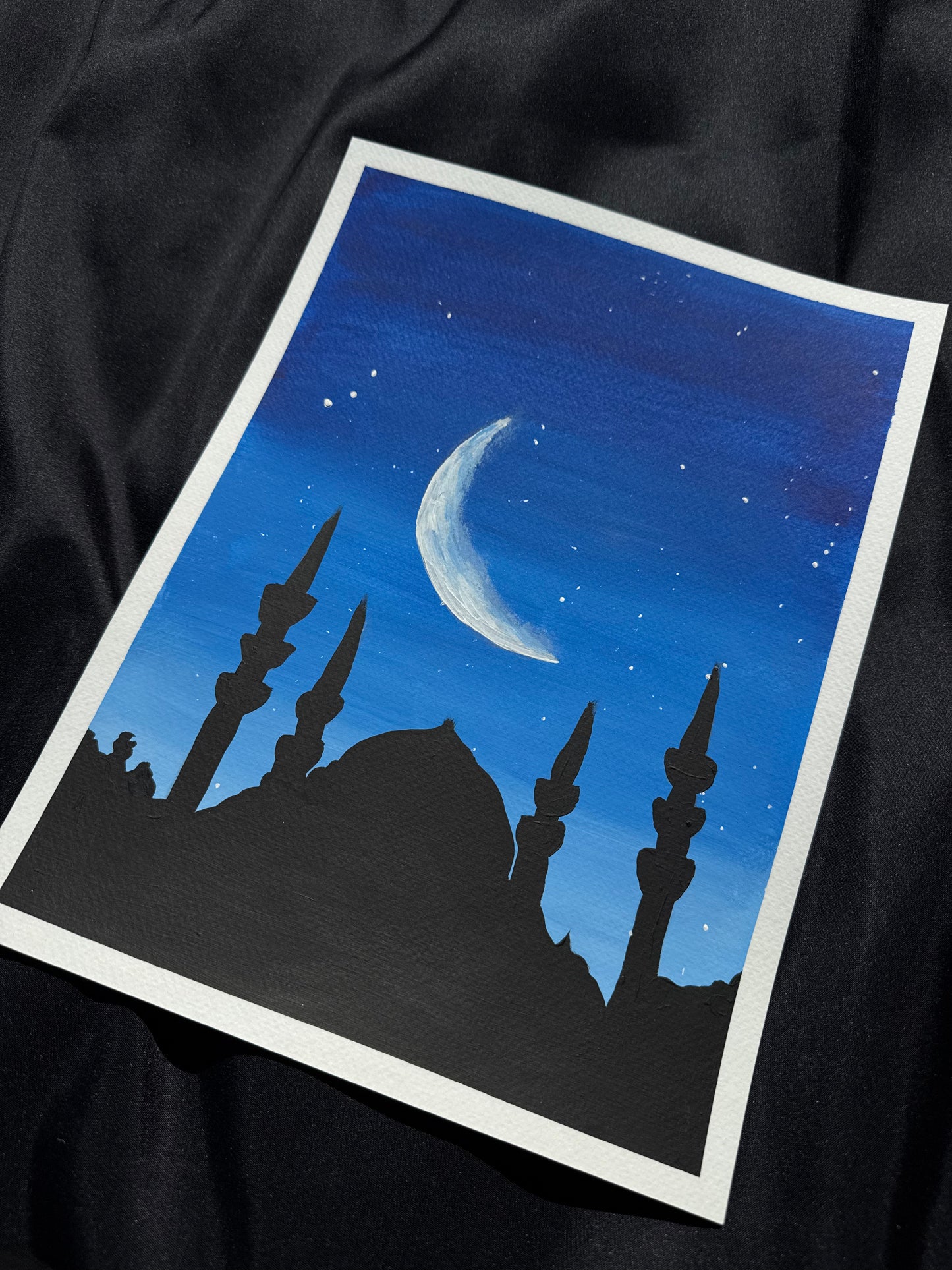 “Midnight Masjid” – Original Islamic Acrylic Painting (24cm x 32cm)