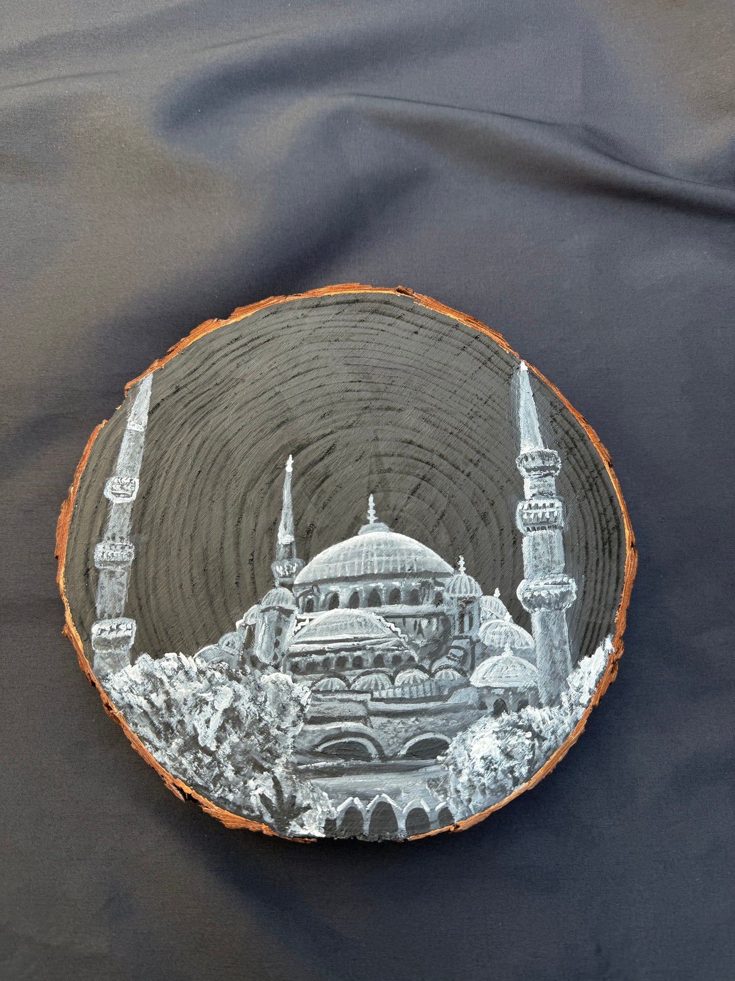 “Blue Mosque” – Original Black & White Acrylic Wooden Base Painting (Handmade)