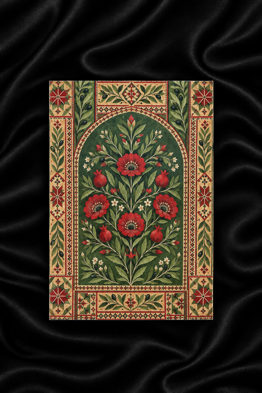 Crimson & Olive — A5 Islamic Art Print
