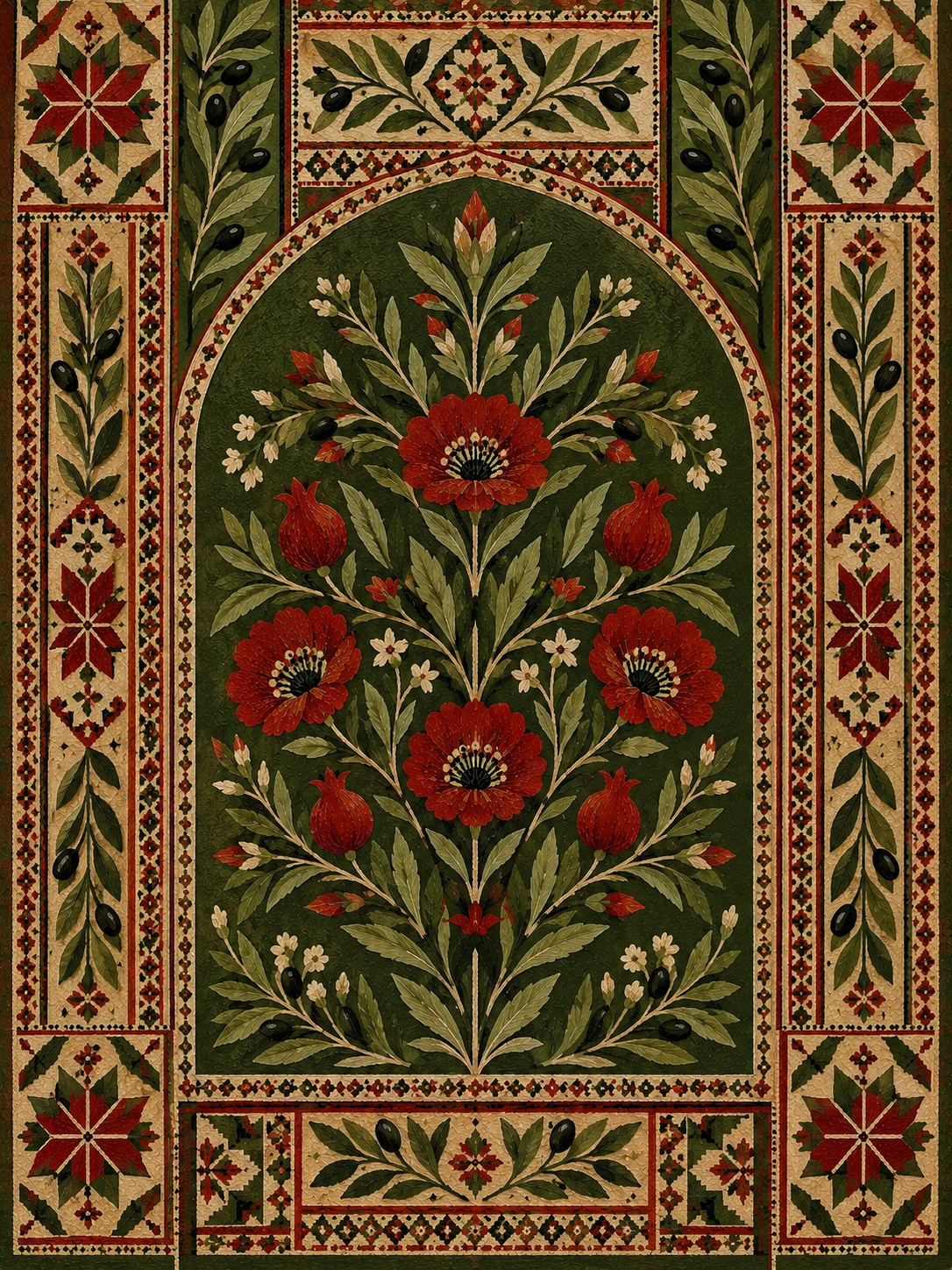 Crimson & Olive — A5 Islamic Art Print