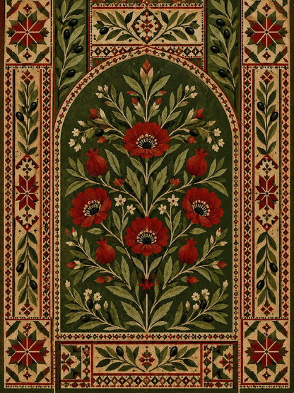 Crimson & Olive — A5 Islamic Art Print